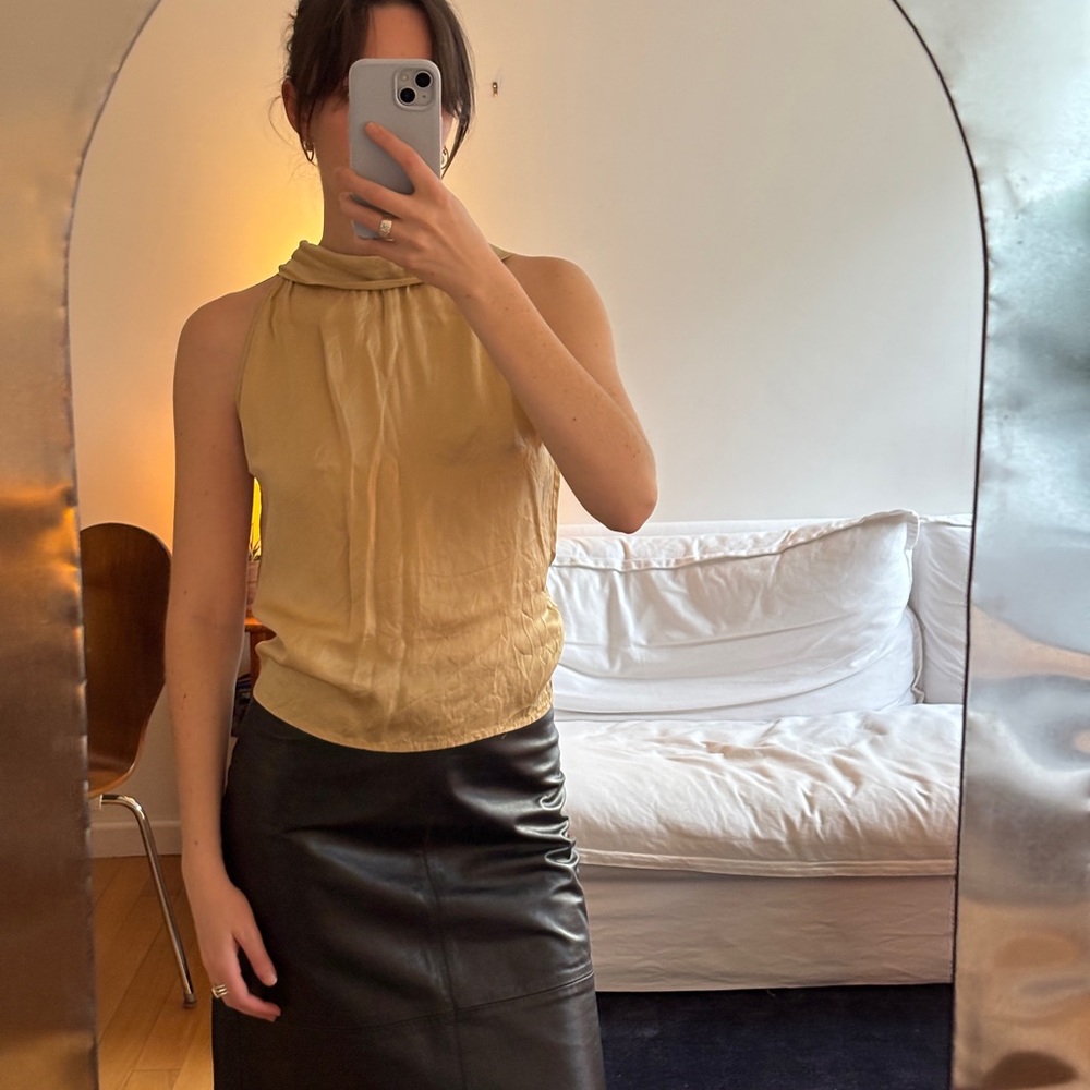 Gold Silk Tie Halter Top